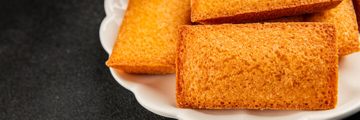 Financier biscuit cookie sweet dessert appetizer fresh tasty gourmet food table setting rustic food top view copy space
