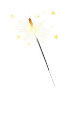 Lit Sparkler with Bright Golden Sparks on Transparent Background
