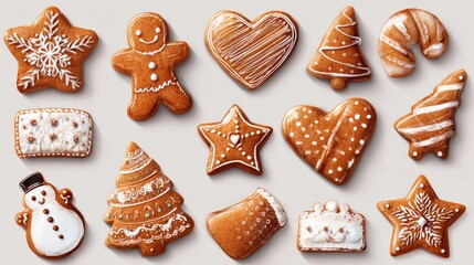 festive holiday gingerbread cookies set assortment of festive shapes ready for christmas celebration isolated on transparent background