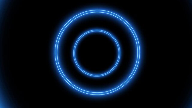 Infinite Neon Circles animation with zoom effect. Neon circles floating animation black screen 4k with loop.