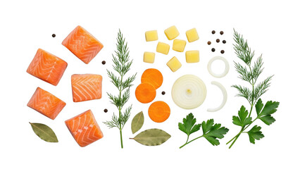 Fresh ingredients for cooking isolated on transparent background