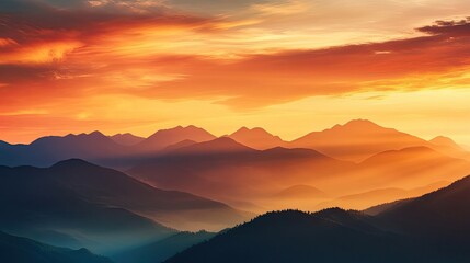 Obraz premium Dynamic mountain silhouettes layered against each other under a vivid golden sunset