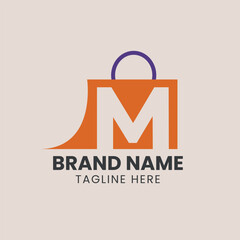 Shopping bag letter M logo concept, creative shopping bag and letter M design template