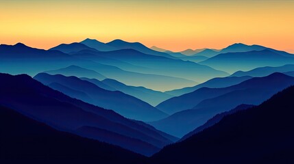 Obraz premium Layers of dark mountain silhouettes fading into a gradient horizon