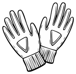 Fototapeta premium Illustration of a Pair of Work Gloves in Black and White Outline
