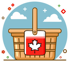Festive wicker picnic basket with a Canadian maple leaf tag for a national celebration