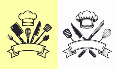 Culinary Tools Logo Illustration, culinary tools logo, kitchen utensils logo, cooking tools illustration, chef tools logo design, kitchenware icon, culinary branding logo, food tools emblem, chef png,