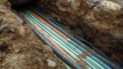 underground trench with fiber optic cables being laid fiber optic installation foundation of digital connectivity