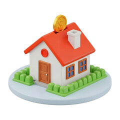 Red Roof House Coin Bank with Gold Coin PNG