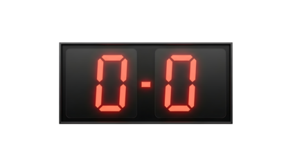 Digital scoreboard display with a score of zero-zero, the starting point of any game or competition