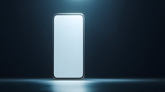 Phone is sitting on a table in a dark room. The phone is white and has a silver frame. The room is dimly lit, and the phone is the only source of light