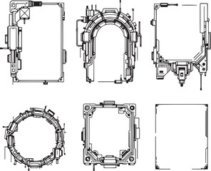 A set of cyberpunk style frames. Hand drawn vector illustration