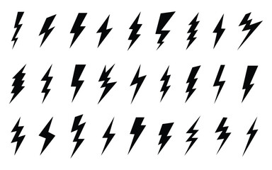 A grid of various black lightning bolt icons on a white background