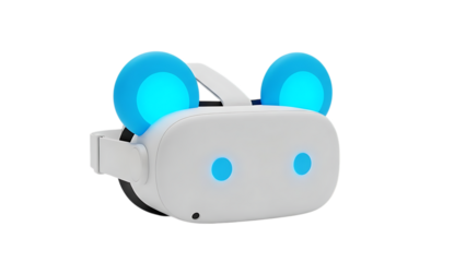 Vr headset accessory with blue glowing bunny ears isolated on transparent background
