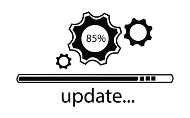 Software update process icon with progress bar and gears at 85 percent