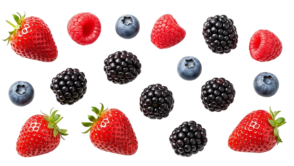 Colorful berries pattern with strawberries blueberries and blackberries on digital background