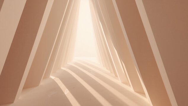 Linear Arrangement of Geometric Shapes with Gentle Light, Creating Abstract Tunnel.