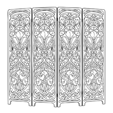 Elegant Art Nouveau Folding Screen with Floral Ornament