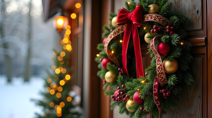 Classic Christmas Door Decoration with Warm Seasonal Detail