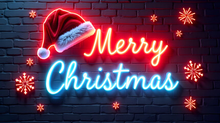 Modern Neon Light Christmas Design on Dark Wall