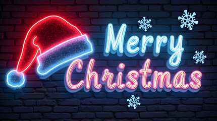 Bright Neon Christmas Sign with Glowing Holiday Symbols
