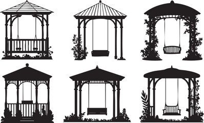Collection of Gazebos with Swings in Garden Settings
