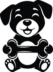 Cute Dog Holding Bone Cartoon Vector