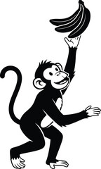 Playful Monkey Reaching Banana Cartoon Illustration