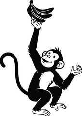 Monkey reaching for bananas playful animal cartoon vector illustration
