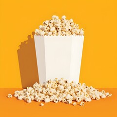 illustrated front view popcorn bag with endless popcorn flowing underneath in clean playful style on white background