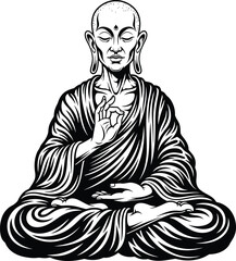 Meditating monk illustration peaceful spiritual practice vector art