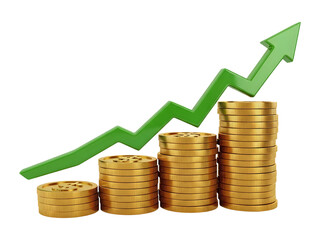 Gold Coin Stacks with Upward Arrow PNG