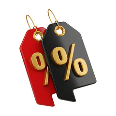 Black and Red Price Tags with Gold Percent PNG