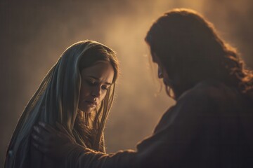 Jesus comforts a woman in grief