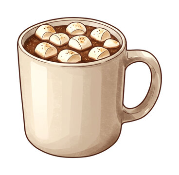 Delightful hot chocolate mug with fluffy marshmallows floating on top, creating a warm and comforting beverage perfect for chilly weather.