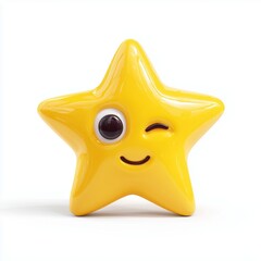 A cartoon-style bright yellow five-pointed star character with a glossy surface, isolated on a white background.  