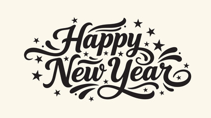 Elegant hand lettered happy new year calligraphy with stars