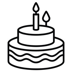 minimal birthday cake outline vector icon on white background