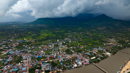 Buildings on the street of Kampot Old Town. Cambodia