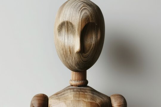 Isolated wooden training dummy on a clean white background for artistic and educational use