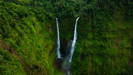 Zipline flights. Tad Fane waterfall in rainforest at Pakse and Champasak city Laos. Tour tourism and travel in Asia.