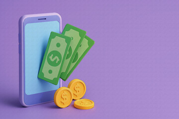 mobile phone with money oil painting style illustration 