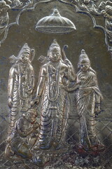 Ram Sita Lakshman Engraved on Silver Gate with Ornate Hindu Temple Design