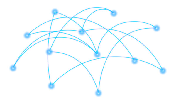 Blue glowing digital data network overlay with futuristic global connection nodes and luminous communication grid connectivity on transparent png background