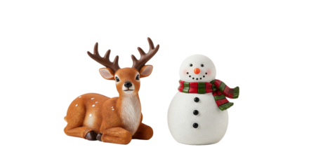 raindeer and snowman figurine transparent background PNG 