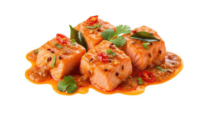 Spicy indian tofu curry bites isolated on transparent background