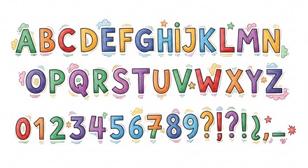 Colorful alphabet and numbers illustration for education and design
