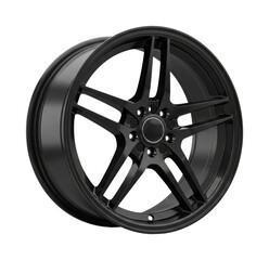 Black car wheel rim with a modern five-spoke design, showcasing its sleek and glossy finish, perfect for automotive enthusiasts and customization projects.
