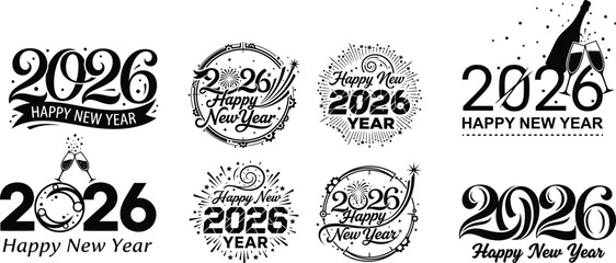 high quality silhouettes of stylized vector 2026 Happy New Year logo