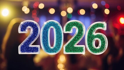 Happy New Year celebration with neon numbers and fireworks